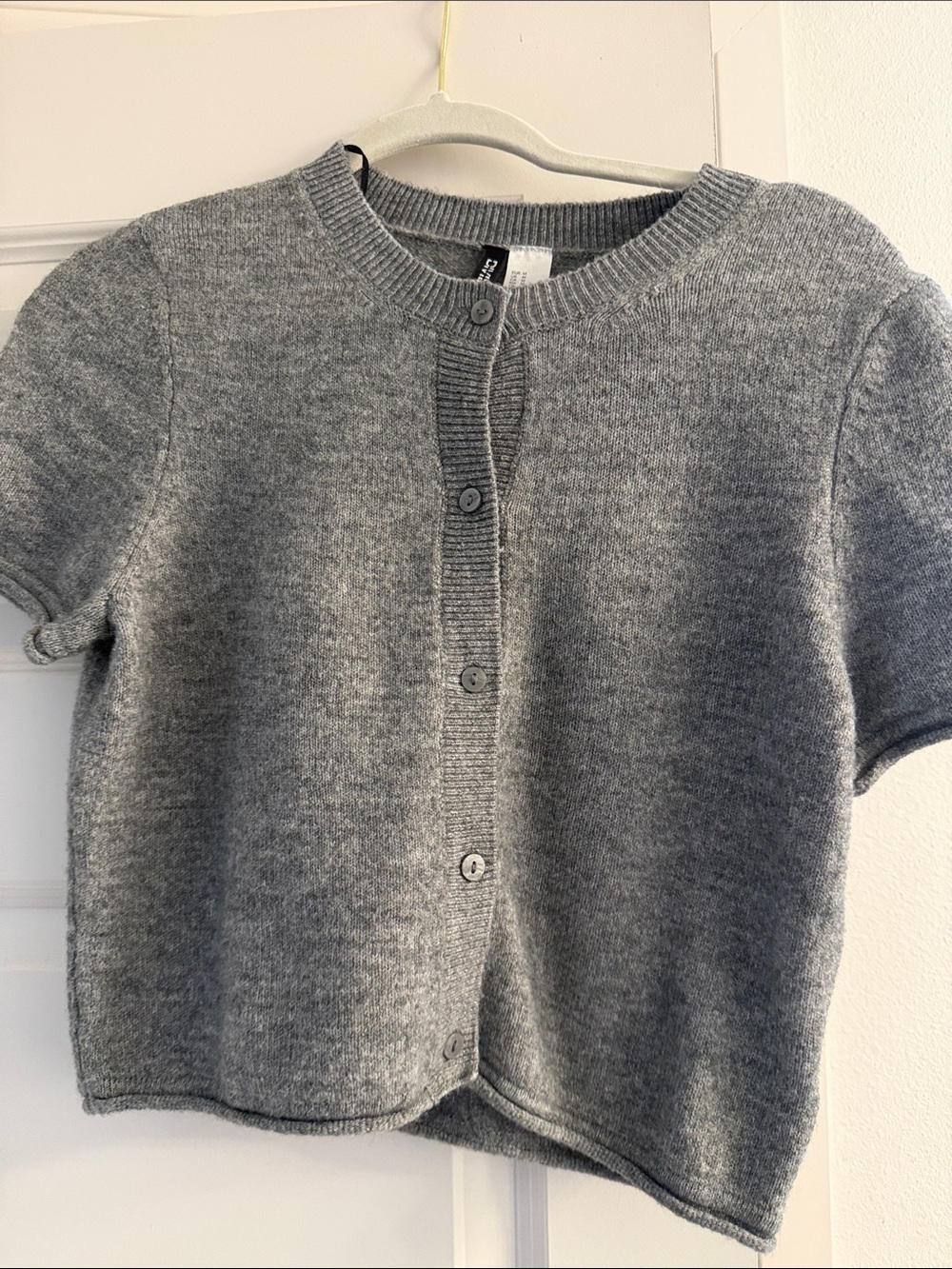 H&M Heather Gray Knit Short Sleeve Button-Up Cardigan